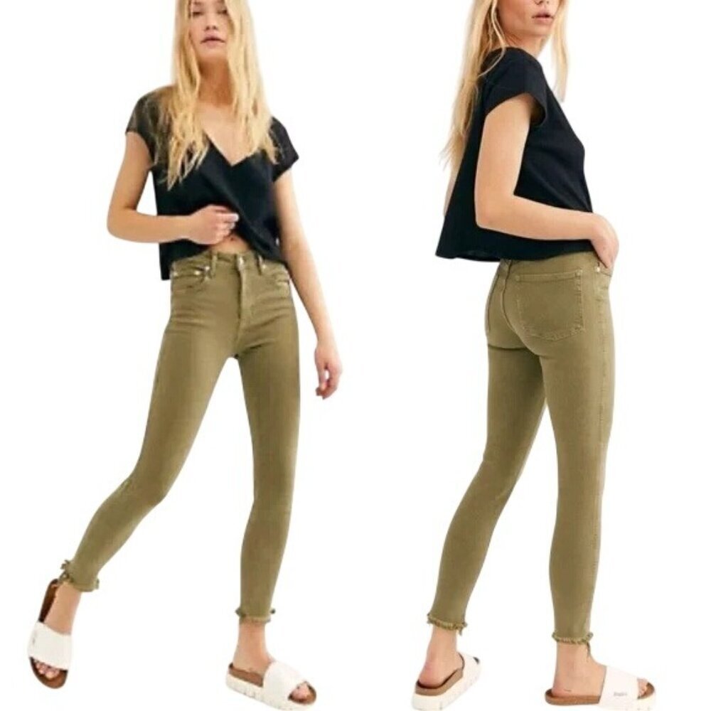 Free People Army Green High Waist Skinny Jeans